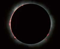 Total eclipse showing cnromosphere and corona of the sun